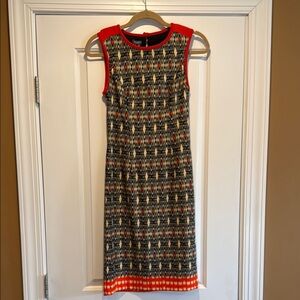 Stylish Navy and Orange Patterned Dress with Open Back